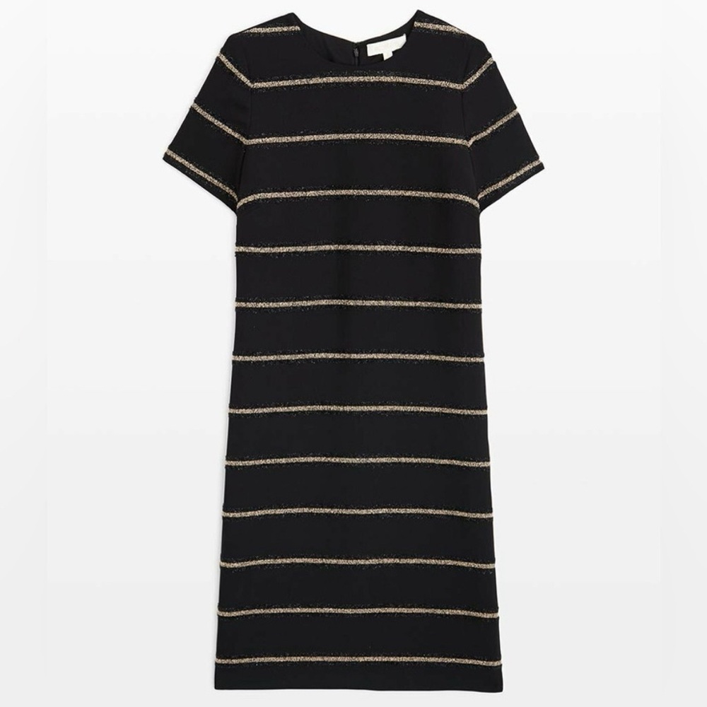 Etcetera Black Sheath Dress Silver Stripe Detail Short Sleeve Size 6